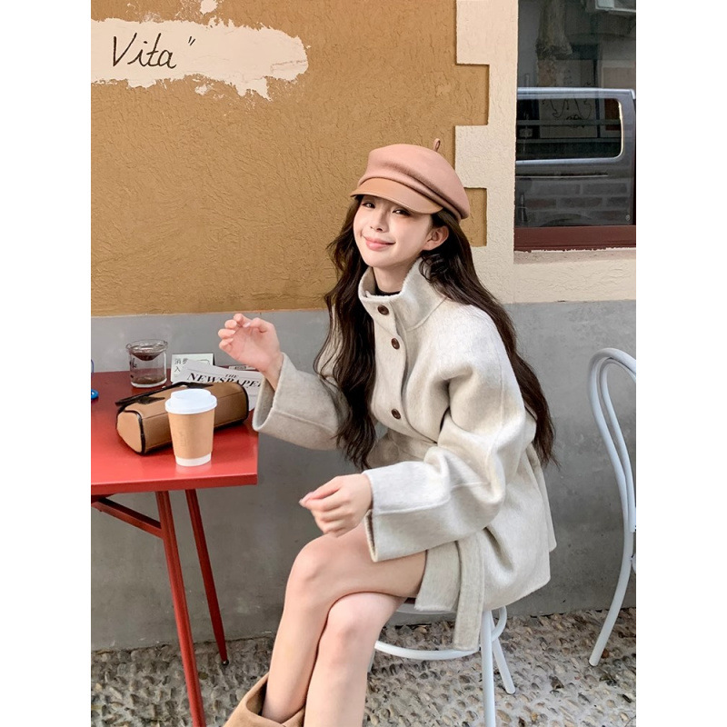 Oatmeal Color Woolen Coat Women's 2024 New Autumn and Winter High-end Sense Woolen Coat Korean Style Small Loose Top