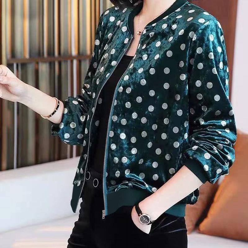 Picture of Casual Golden Velvet Coat Women's Fashionable Instagram Style Women's Autumn New Clothes Korean Loose Western Style Baseball Suit Jacket