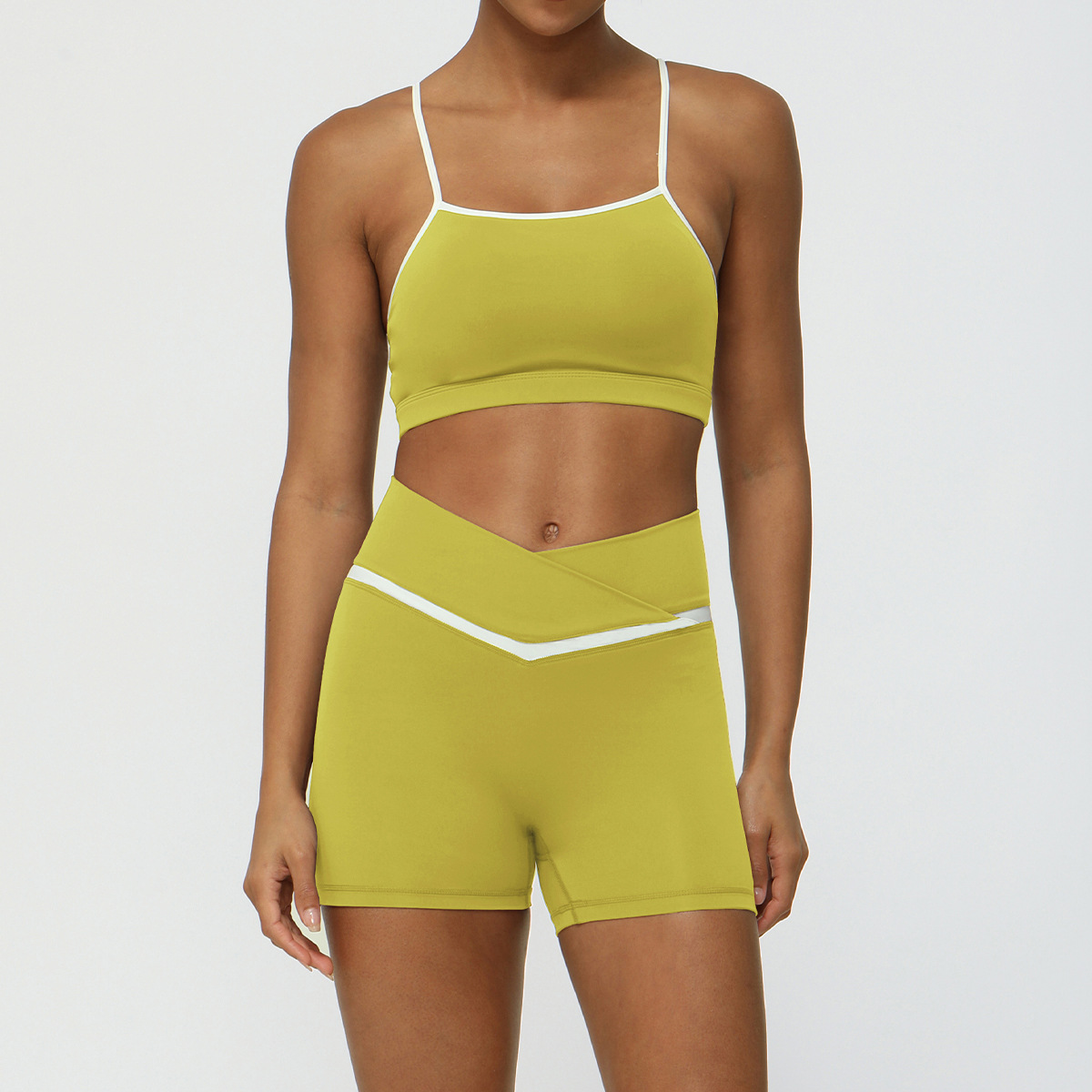 Picture of Cross-border New Contrast Color Yoga Clothing suit Naked Hip Lifter Sports Leisure Fitness Clothing suit Cross Waist Yoga Pants