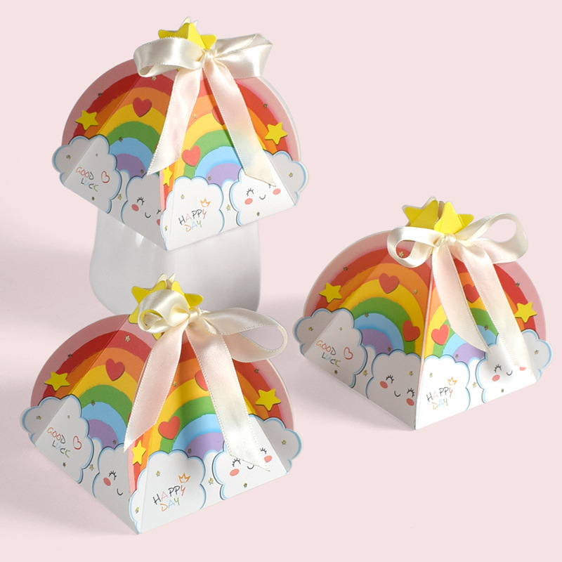 Cute creative triangle rainbow table candy box in stock birthday party gift packaging color box 10/bag