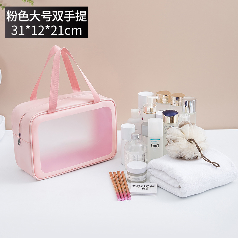 Picture of PVC Transparent Cosmetic Bag Simple Large Capacity Bath Bag PU Waterproof Portable Toiletry Bag Portable Travel Storage Bag