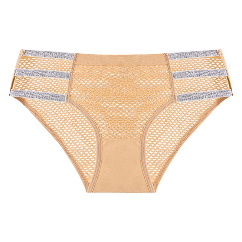 Women's Japanese Style Underwear Mesh Hollow Underwear Sexy Cross Strap Pure Cotton Sexy Lace Embroidered Briefs