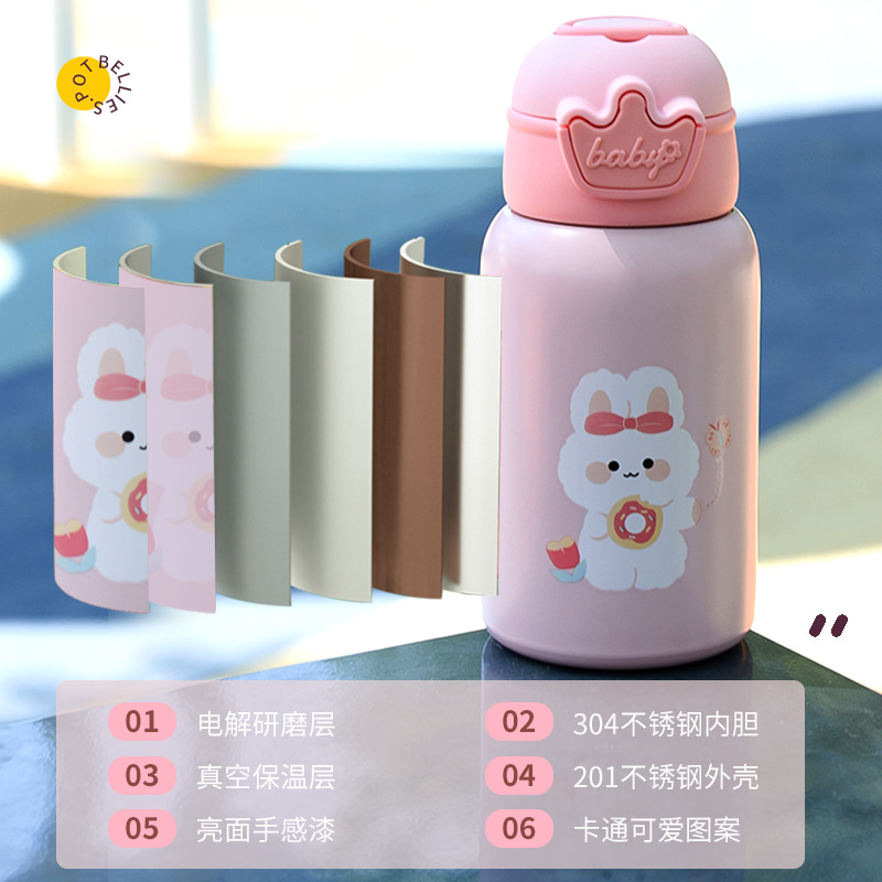 Picture of Wholesale Insulated Cups for Children, Cute Cartoon High-Value Water Bottles, Portable with Straw, Anti-Fall Leather Case Water Cup