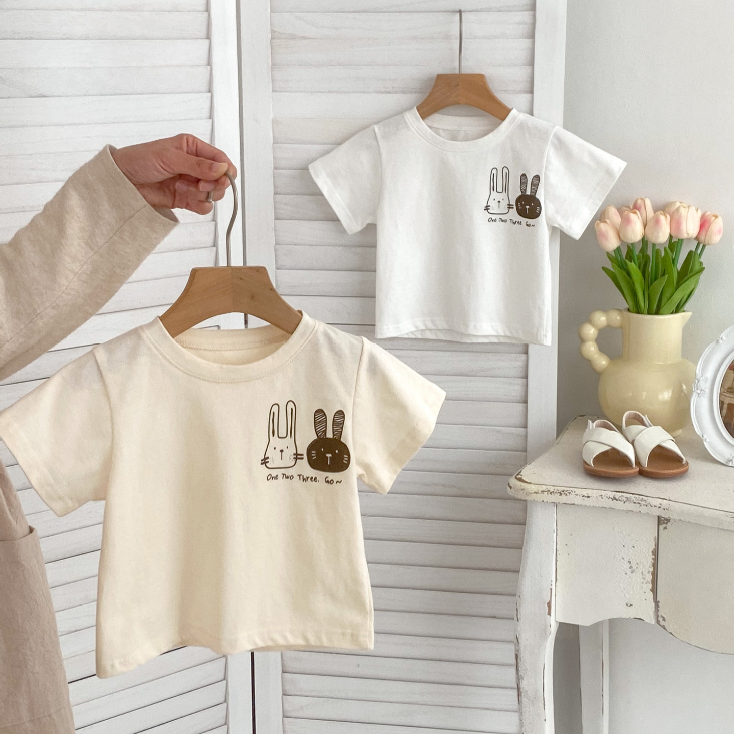 Picture of Baby Clothes Short-sleeved T-shirt New Style Summer 1-3 Years Old Baby Girl Base Shirt Thin Rabbit Print All-match Top