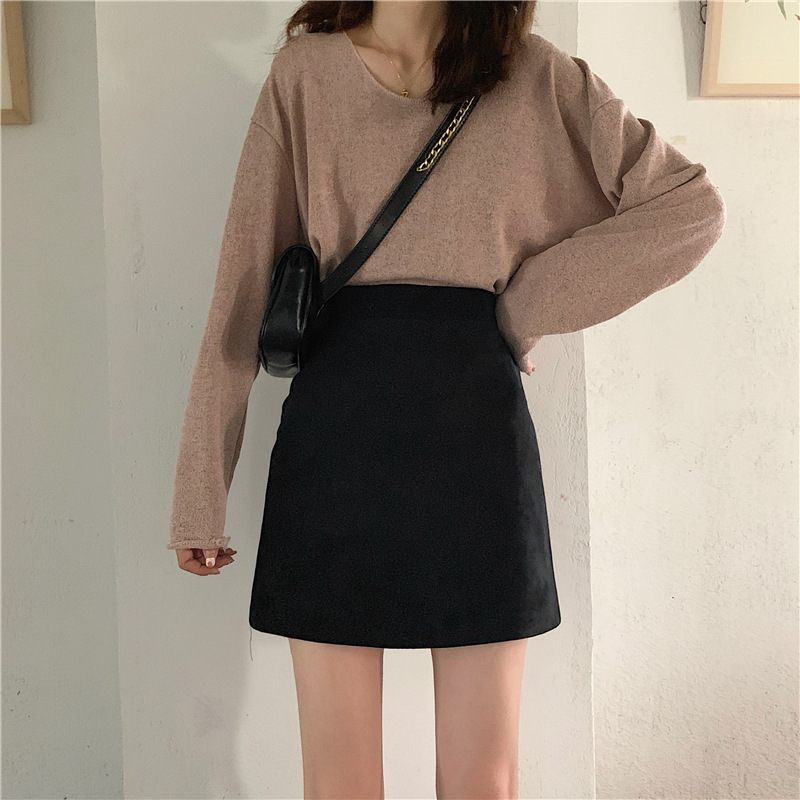 Deerskin Fleece Skirt Women's A- line Short Skirt 2023 New Autumn and Winter Hip Skirt One-step Skirt High Waist Slimming Skirt