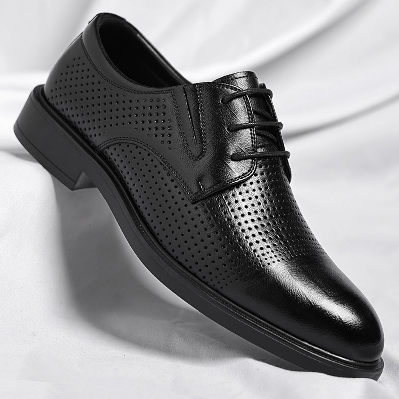 Wenzhou Leather Shoes Men's Hollow Men's Shoes Business Dress Interior Height Increasing Leather Shoes Men's Casual Sandals Wedding Groom Shoes