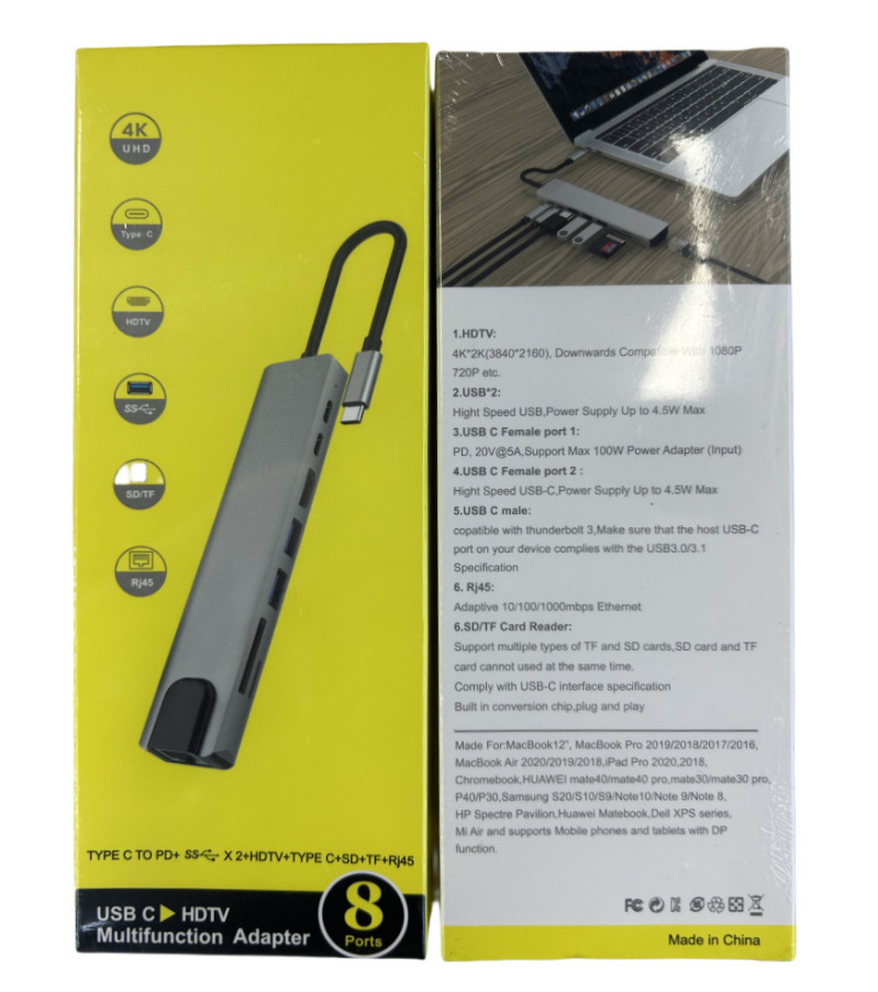 Picture of Eight-In-One Typec Docking Station to Hd4K Converter Gigabit Network Card Computer Usb3.0 Multi-Interface Extender