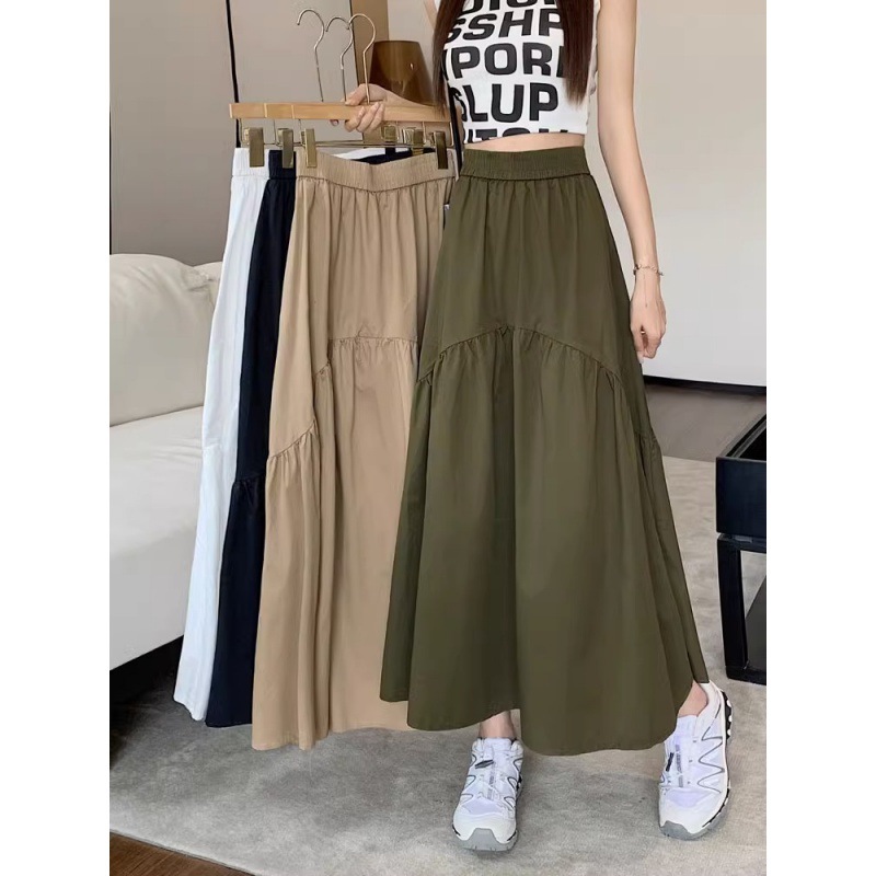 Little Skirt 2024 Spring and Summer New Korean Style Fashion Design Pleated Stitching Long Skirt with Loosening Waist