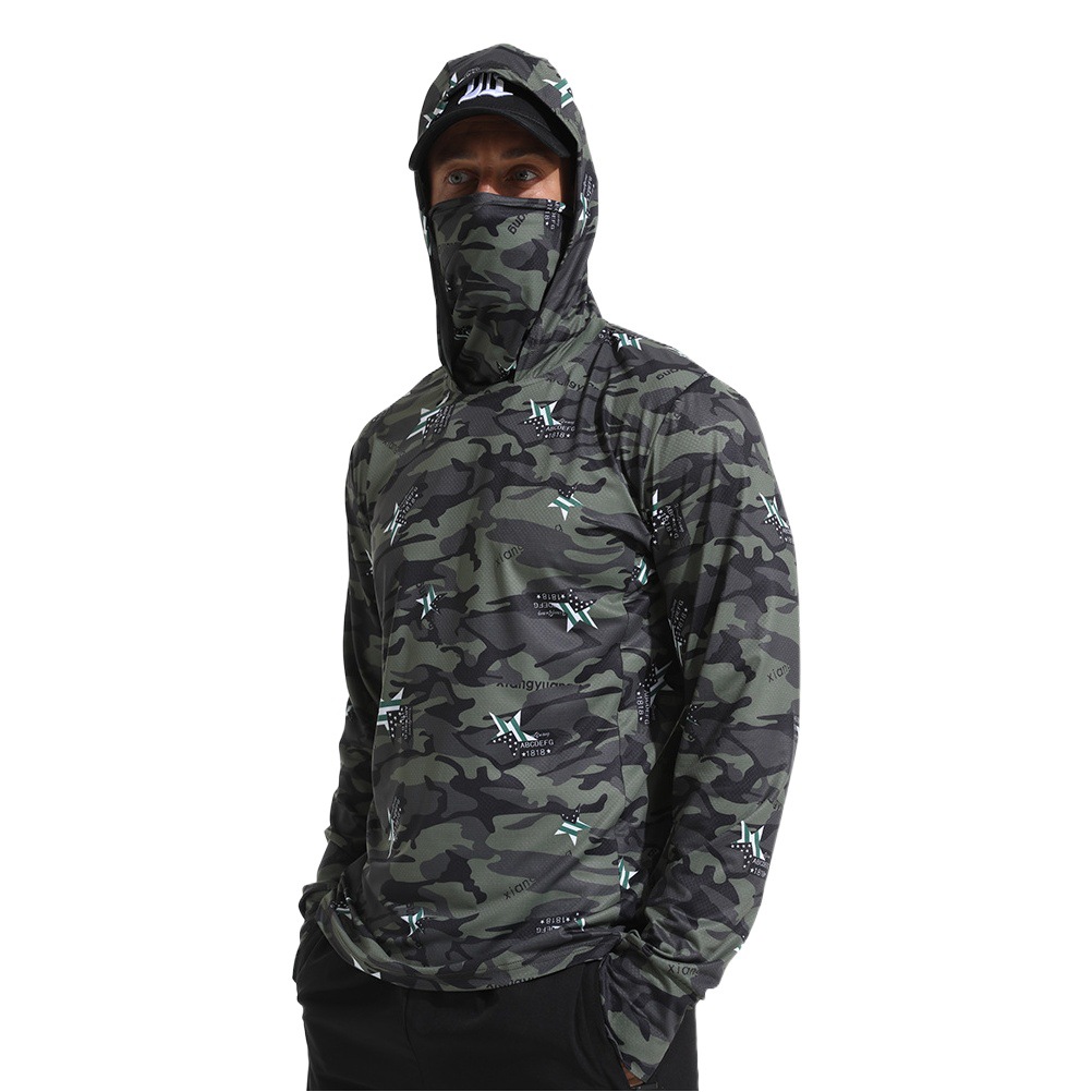 Amazon Outdoor Sun Protection Clothing Upf50+ Ice Silk Sun Protection Clothing Fishing Clothing Light and Quick-Drying Hooded Long-Sleeved T-Shirt