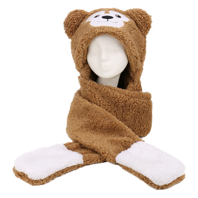 Picture of Shirley Mei Jade Dog Melody Duffy Three-Piece Set Thickened Winter Warm Scarf Gloves Integrated Plush Hat for Women