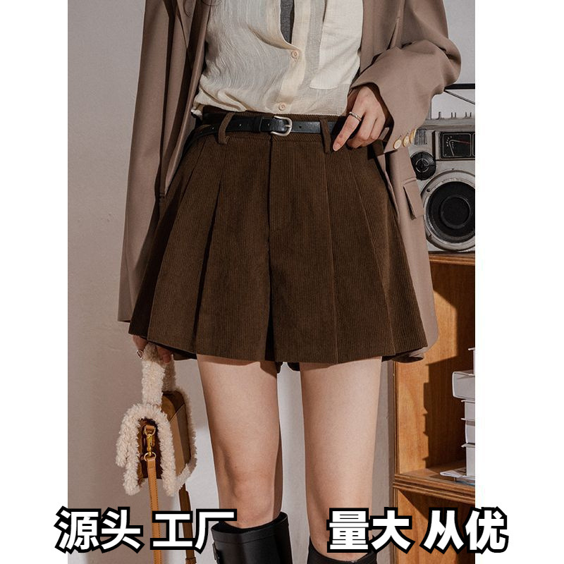 plus size chubby girl Corduroy Pleated Casual Wide-leg Shorts Women's Autumn and Winter New High Waist Trendy Outwear Pants for Small Men