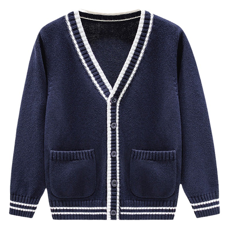 Children's Knitted Cardigan 2025 Spring & Fall Style Boys and Girls Sweater Jacket British School Uniform Jacket with Flap Pocket Pantss Wholesale