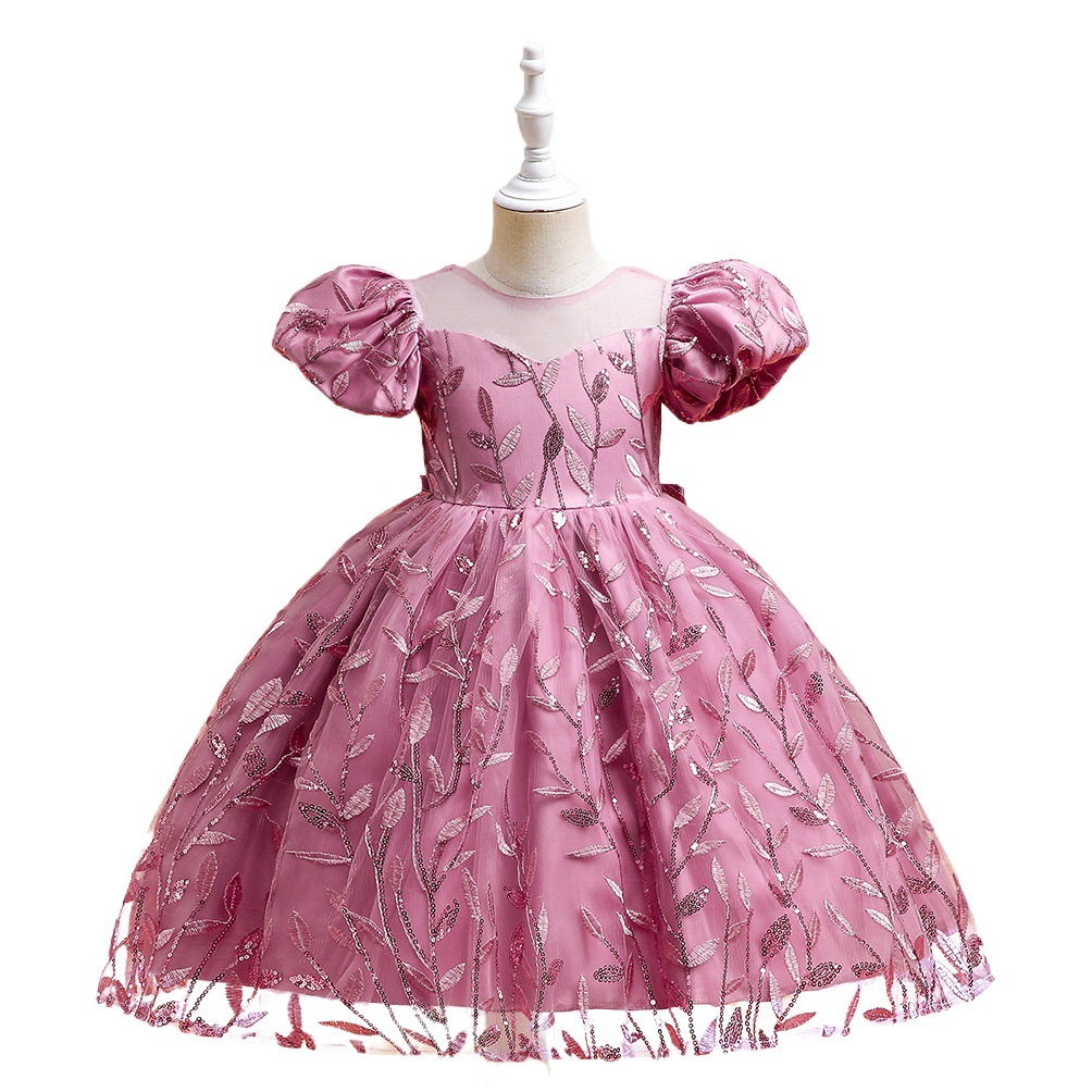 2024 European and American Amazon New Children's Dress Princess Dress Bubble Sleeve Embroidered Mesh Puffy Dress Flower Boy Dress