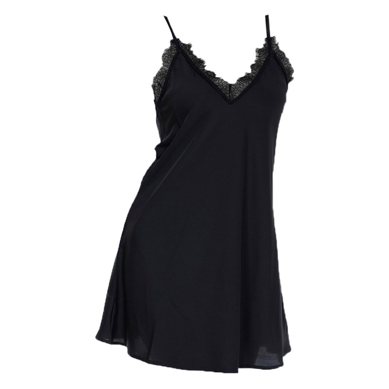 Cross-border ice silk micro-transparent women's underwear sexy suspenders skirt home nightgown lace temptation deep V-collar home clothing foreign trade