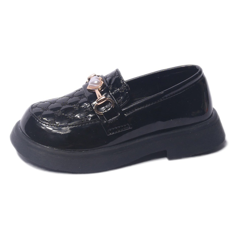 Girls' Small Leather Shoes 2025 Spring Little Girls' Soft-Soled Metal Buckle Flats Kidsren's Non-Slip Lightweight Black Retro Style