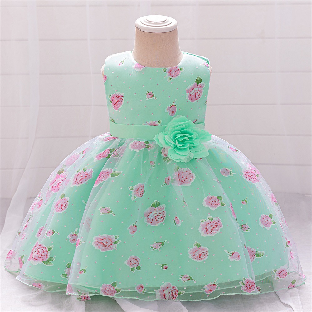 Picture of European and American style printed dress children's flower princess dress flower girl's wedding dress girl's baby one-year-old dress