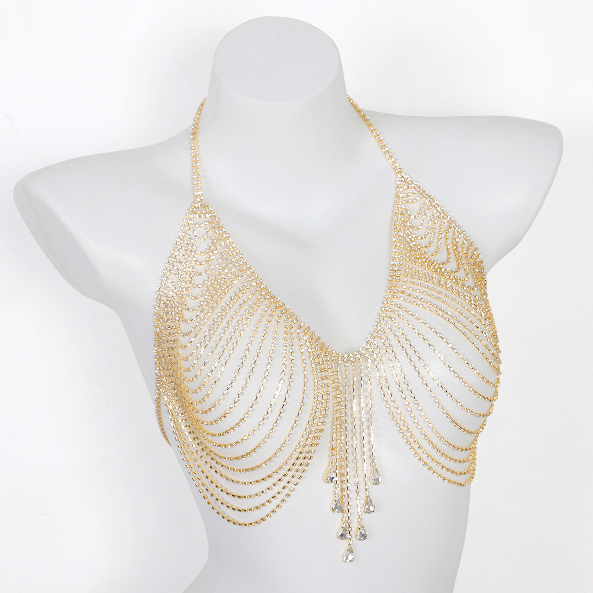 Picture of Cross-border fashion new chest chain European and American style exaggerated shiny full diamond tassel bikini nightclub body chain accessories