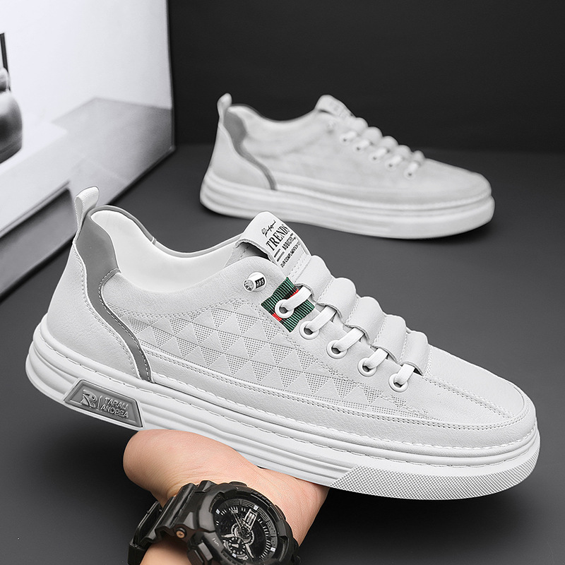 Men's Shoes 2025 New Summer Breathable Sports White Shoes Men's White Shoes Casual White Leather Shoes Easiest for Match Trendy Shoes