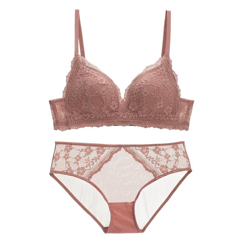 New French Style Lace Thin Bra Triangle Cup No Steel Ring Bra Push-up Underwear Women's Small Chest Sexy Comfortable suit