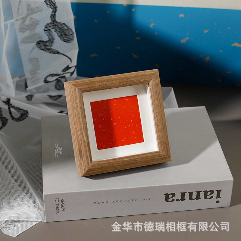 Picture of New Chinese mini photo frame square hollow picture frame decoration three-dimensional wooden handwriting calligraphy desktop decoration