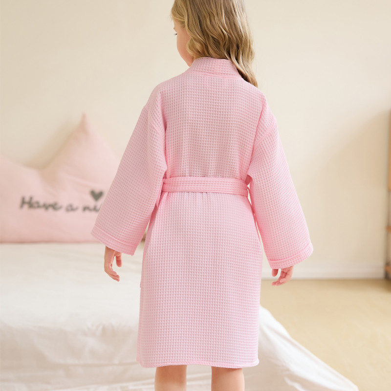 Picture of Spring and summer children's swimming bathrobe waffle big children's bathrobe bath absorbent quick-drying nightgown polyester cotton bath towel kimono collar