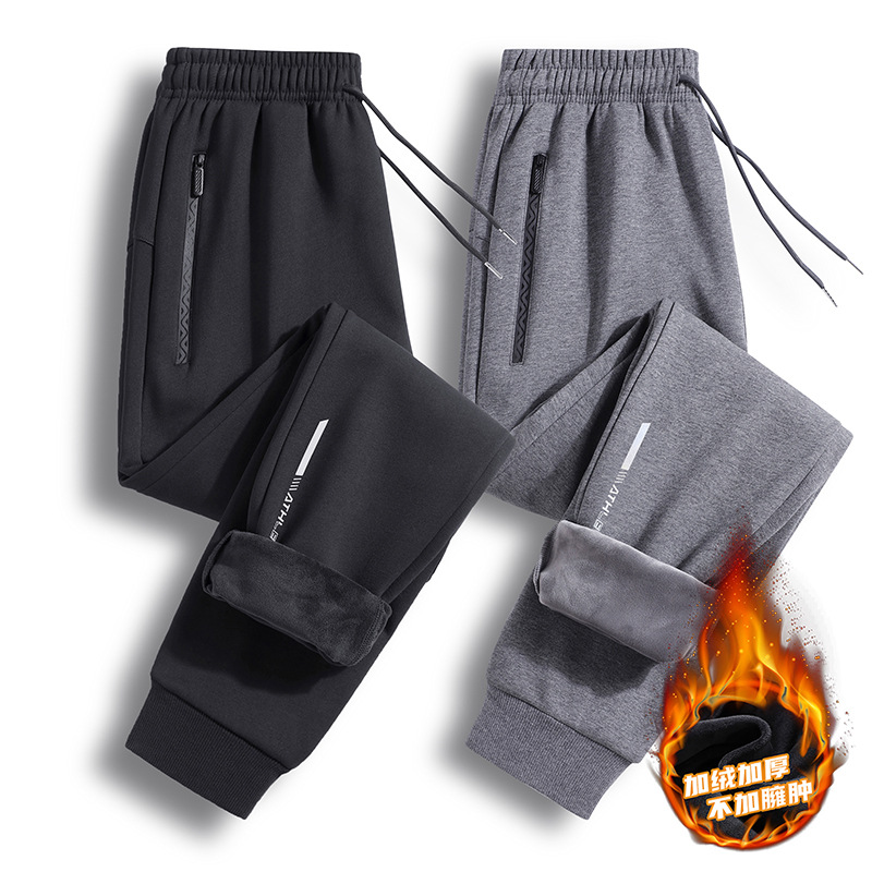 Cross-border Foreign Trade Fast Hand Explosions fleece-lined Thickened Casual Pants Men's Spring and Autumn Bundle Foot Sports Pants Youth Sweatpants