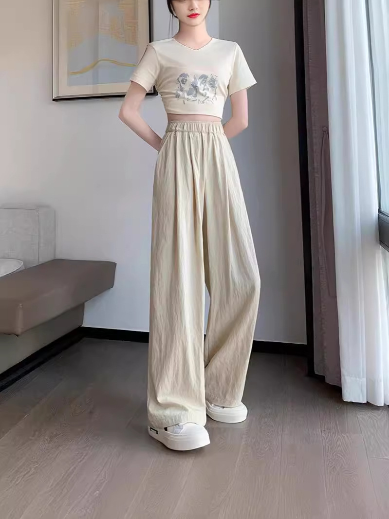 2024 Summer Cotton Linen Ice Silk Wide Leg Pants Women's Dagging Cool Pants Small Casual Yamamoto Pants Women's Photo Trendy