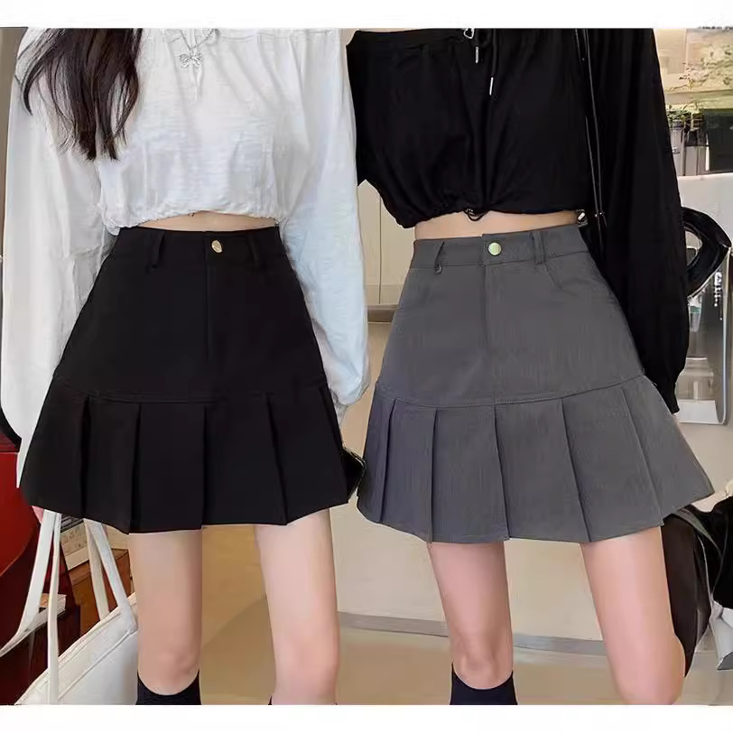 High Waist Stitching Pleated Skirt Cross-border Women's Design Sense Small Pleated Skirt Anti-glare JK Suit Skirt