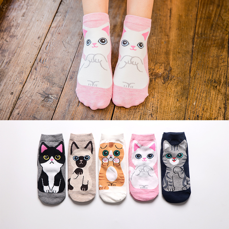 Women's Summer Thin Socks with Cute Cartoon 3D Ear Design, Japanese Style Straight-Cut Adult Socks, Sweat-Absorbent Cotton Socks