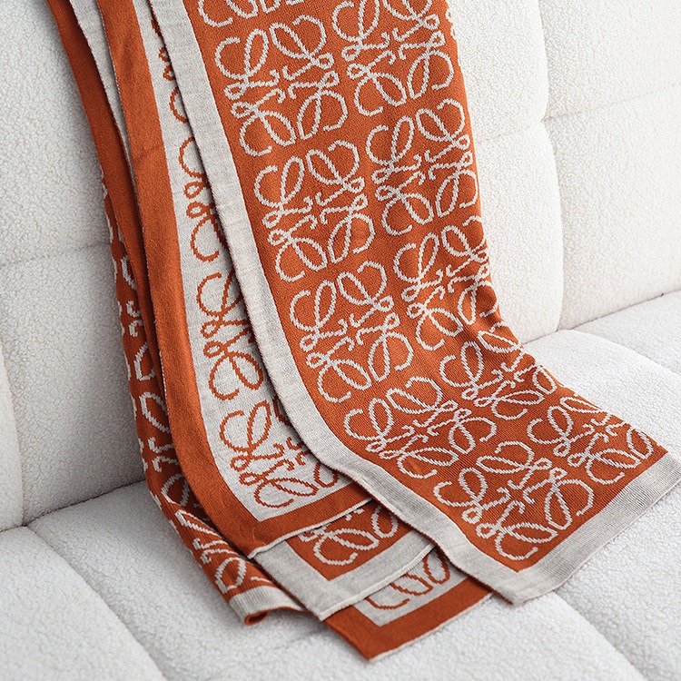 American Knitted Blanket Spring and Autumn Orange Cover Blanket Fine Woven Blanket Decorative Model Room Homestay Bed End Towel Blanket Factory in stock
