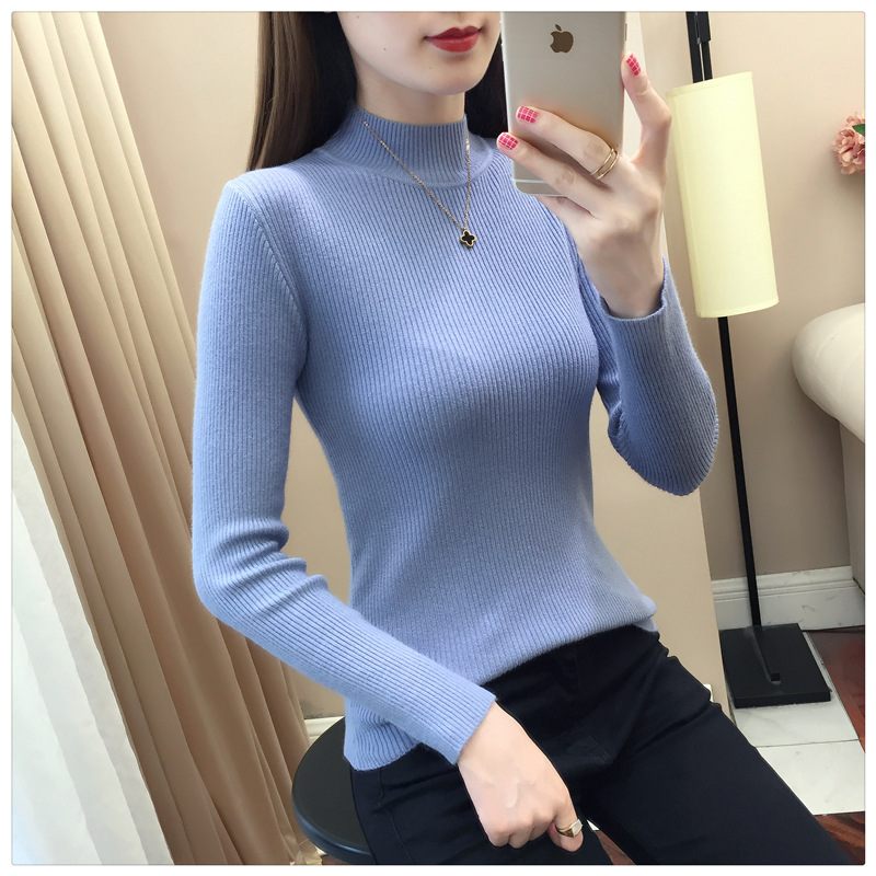 Picture of Half-Turtleneck Base Shirt for Women, Autumn and Winter 2021 New Style, Slim-Fitting Inner Top, Slimming Long-Sleeve Knitwear, Elegant and Suitable for Commuting