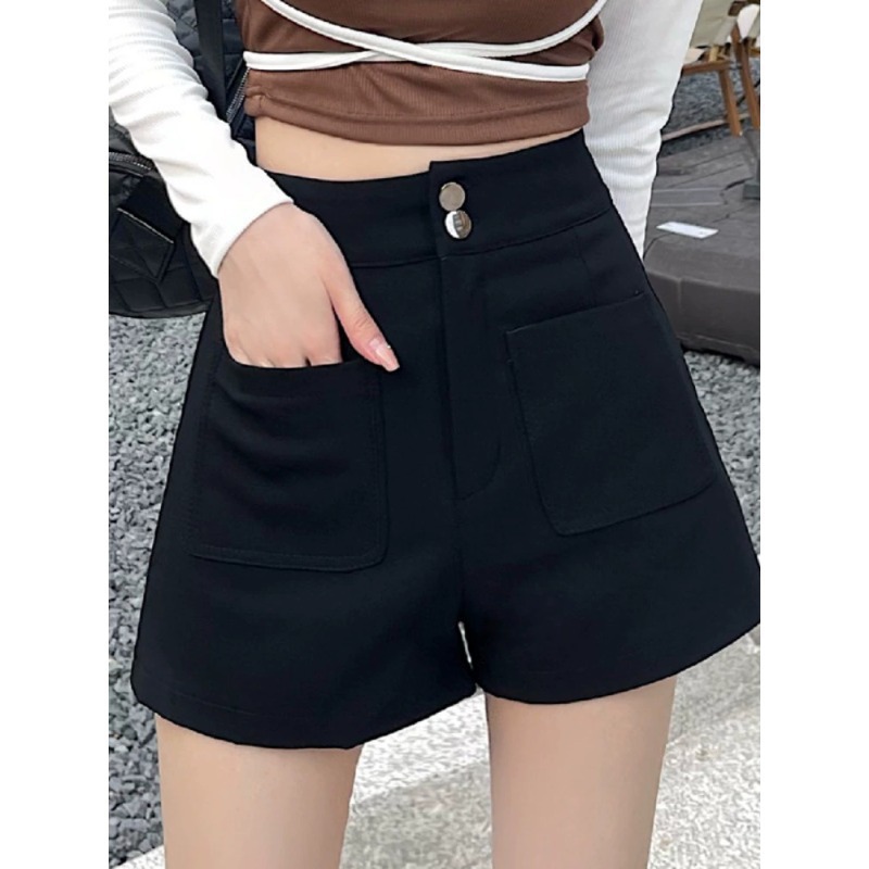 Black High-end High-waist Elegant Casual Shorts Women's Spring and Autumn Small Slim-fit Slimming Outer Wear Straight Base