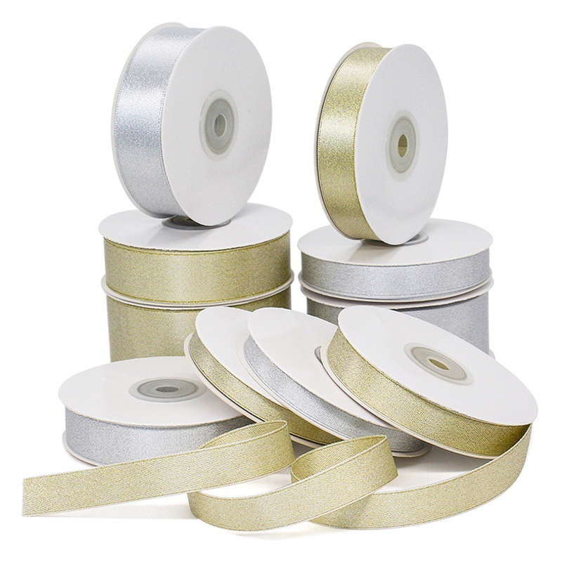 in stock Gold Weft Belt Silver Weft Ribbon Gift Belt Gold and Silver Ribbon Flower Gift Box Packaging Accessories Ribbon