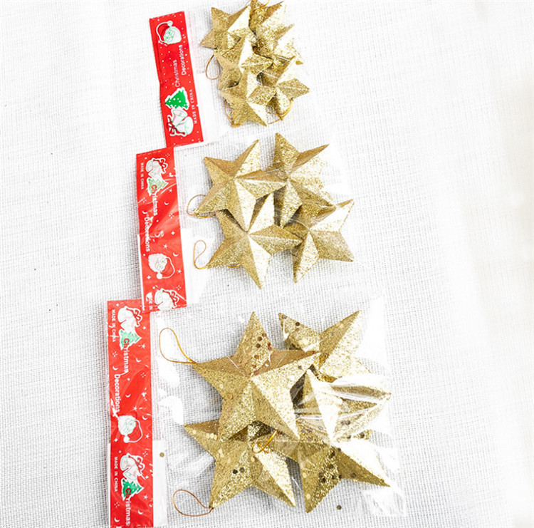 Christmas Christmas tree decorations small size Golden Star Christmas tree pendant Christmas five-pointed star with gold pink