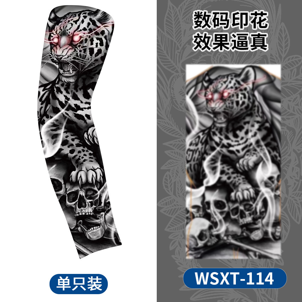 Picture of Summer Riding Sunscreen Tattoo Sleeve Simulation Tattoo Quick-drying Arm Protector Outdoor Sports Sunshade Breathable High Elastic Ice Sleeve