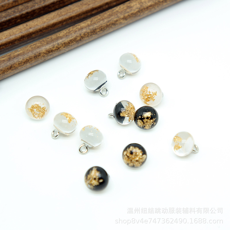 Factory in stock gold foil metal bottom button transparent cheongsam round button Chinese style Tang suit Hanfu plate button beads