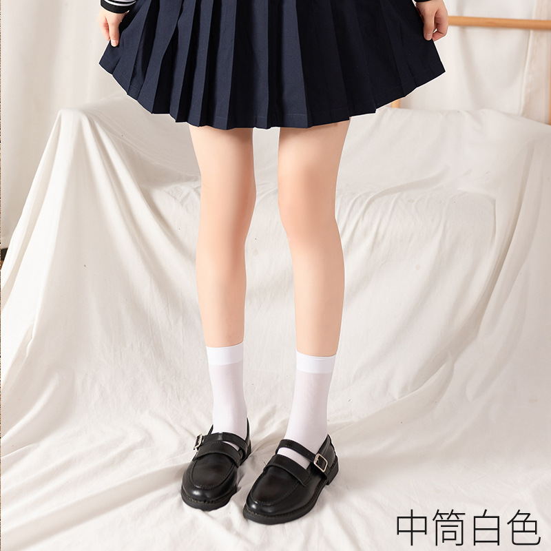 Picture of White velvet calf socks spring and summer stockings women's black thin long tube jk uniform knee socks Japanese mid-length stockings
