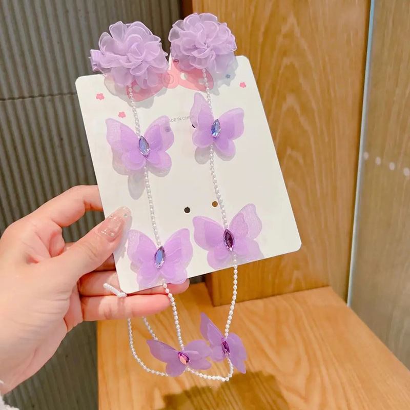 Picture of Little girl's new ancient style handmade butterfly pearl chain braided hairpin princess fairy head flower bead hair band headdress
