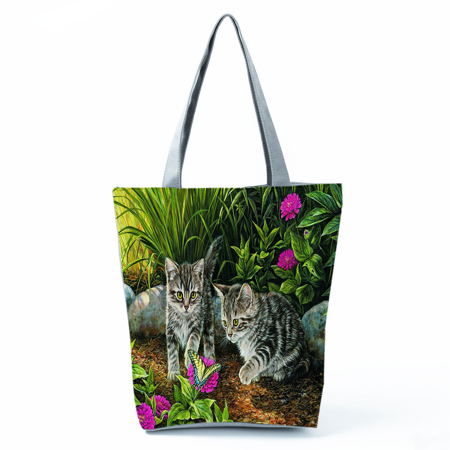 Picture of New cute flower cat printed shoulder bag portable travel storage bag large capacity outdoor tote bag