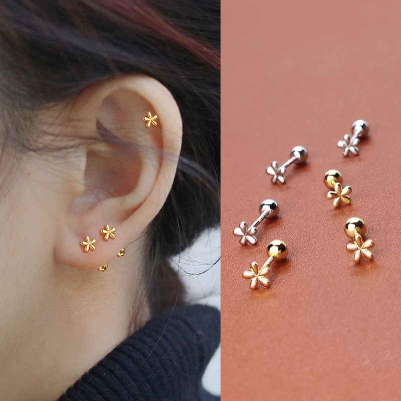 Small ear bone nail female pure ear hole screw flower niche ins style ear bone ring ear nail earring earring R55-9