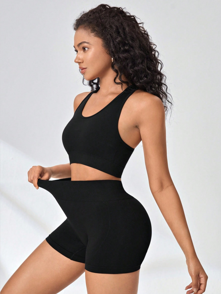 Picture of Yoga Clothing suit Women's Tight-fit Slimming Running High-intensity Training Fitness Underwear Summer Sports Vest Two-piece Set