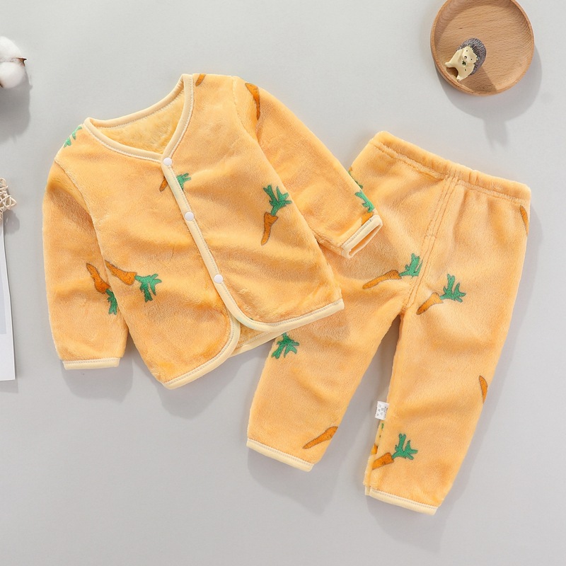 Picture of Baby suit Autumn and Winter Newborn Clothes Boys and Girls Baby Thermal Underwear suit Flannel Cardigan Two-piece Set