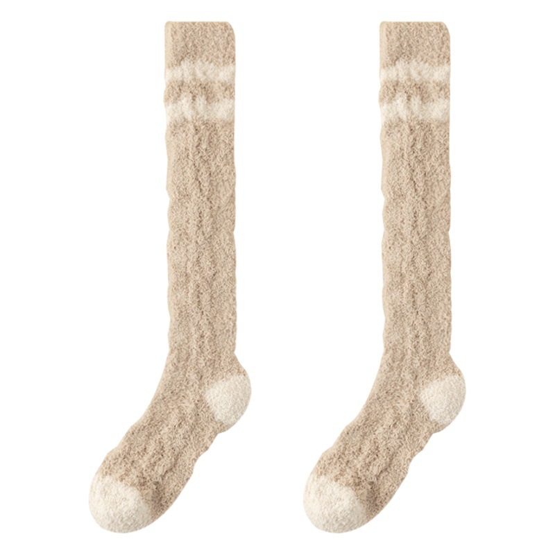 Coral Velvet Socks Women's Autumn and Winter Calf Socks Fleece-Lined Thickeneded Warm Home Floor Socks Confinement Long Tube Sleep Socks
