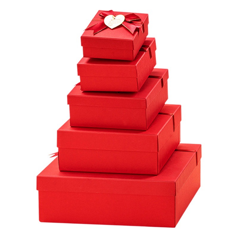 Red Bow Gift Box Souvenir Gift Box Rectangular Large New Year Gift Box Wedding Candy Box Cross-Border Hot Sale