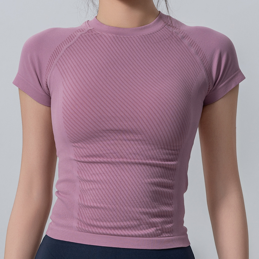Picture of Yi Ang Spring and Summer Fitness Sports Running Short Sleeve Elastic Yoga Suit Women's Breathable Slim T-shirt in stock