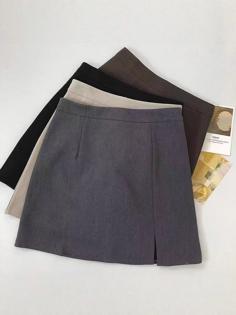 High-Waisted Anti-Exposure A-Line Skirt with Slit and Hip-Covering Skirt for Women, New Export Style Korean Style Design Suit Skirt