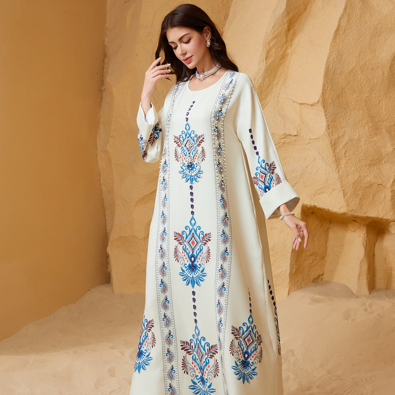 Picture of ZD040 Middle East Cross-border Trade Muslim Women Printed Robe Dubai dress Abaya Amazon Wholesale