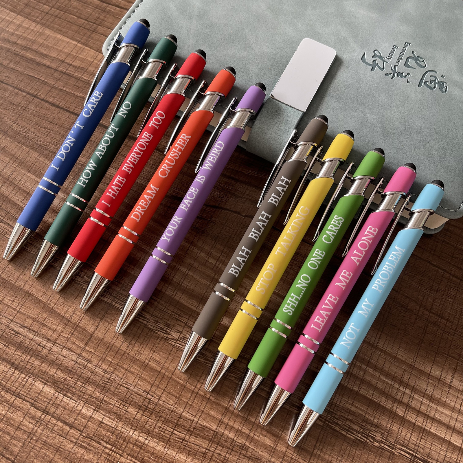 Office inspirational motto copy ballpoint pen screen touch pen encourage text black pen 10 ball pen set