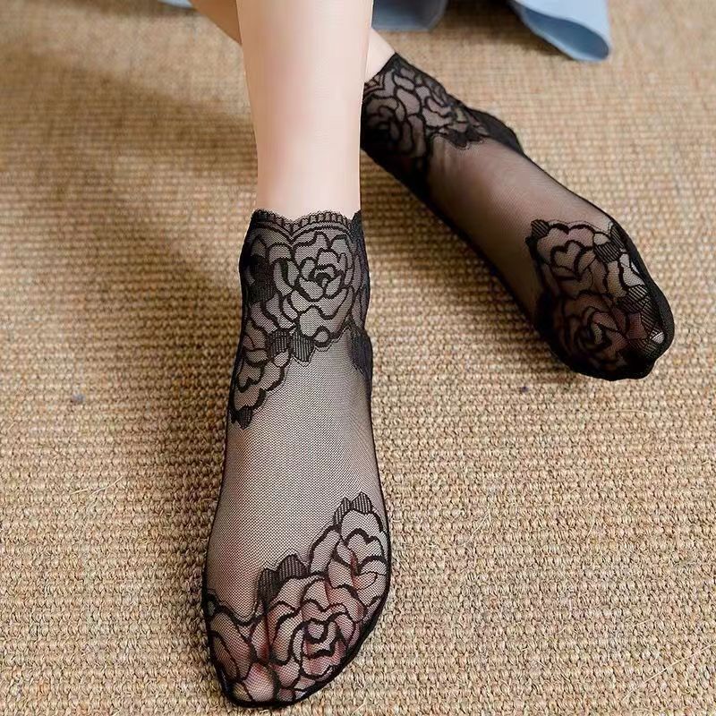 Socks Women's Lace Boat Socks Women's Short Socks Shallow Mouth Women's Socks Japanese Style Lace Socks Boat Socks Invisible Socks with Cotton Soles
