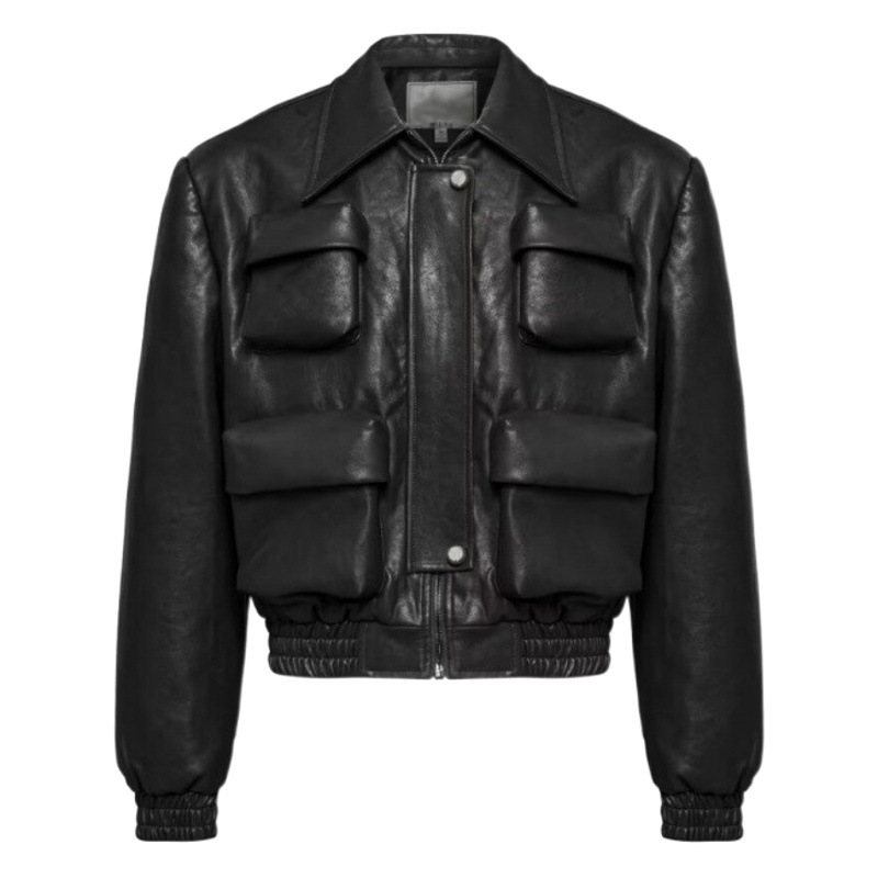 Cross-border Diablo Designer Style Three-dimensional Pocket Multi-pocket High Waist Short PU Leather Motorcycle Leather Women's Functional Leather Jacket